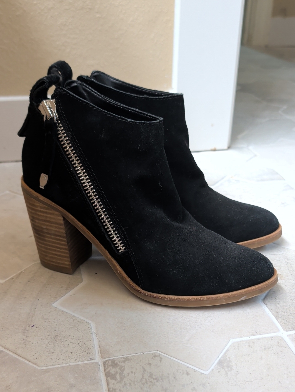 Dolce Vita Black Suede Block Heel Ankle Booties with Side Zip